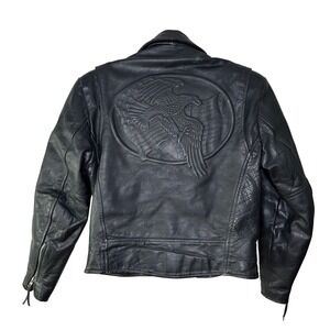 Vintage Wilsons Leather Motorcycle Jacket Mens‎ Small Black Eagle Embossed Biker